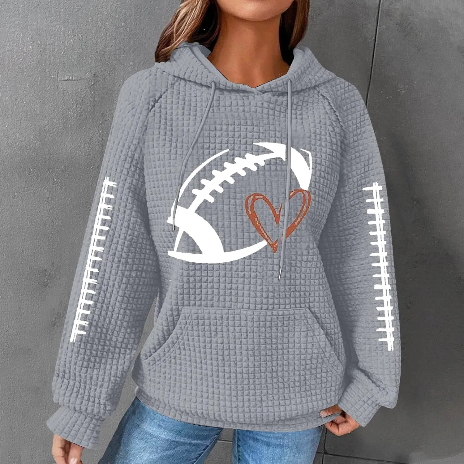 Женский свитшот с капюшоном Football Waffle Knit, Grey-A — фото 2