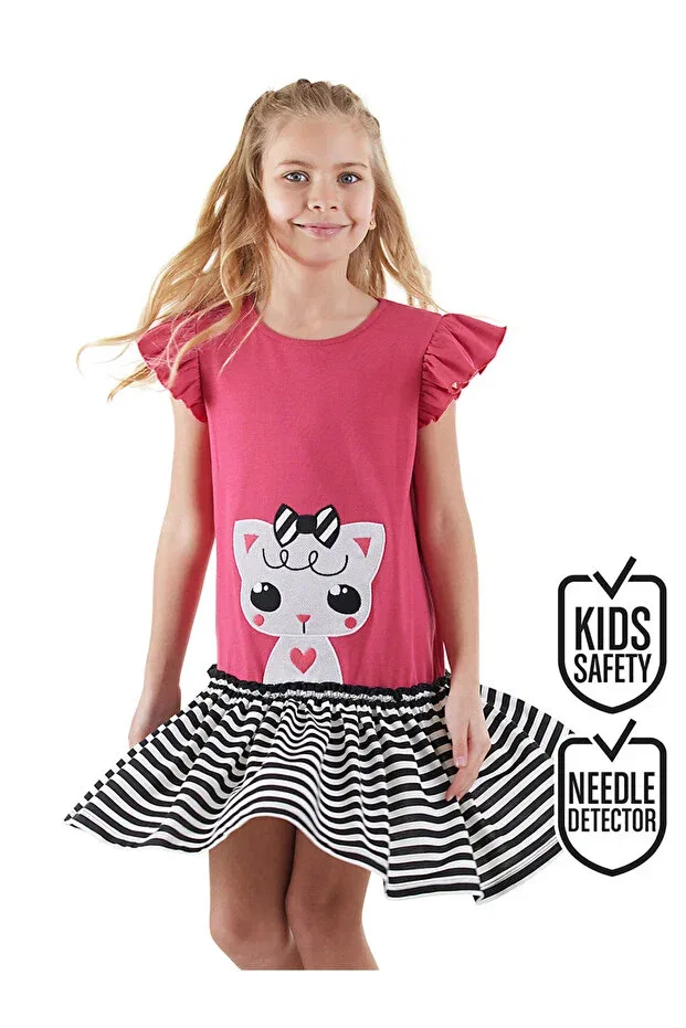 Детское платье для девочек с принтом Kitten Girl Denokids, Pink