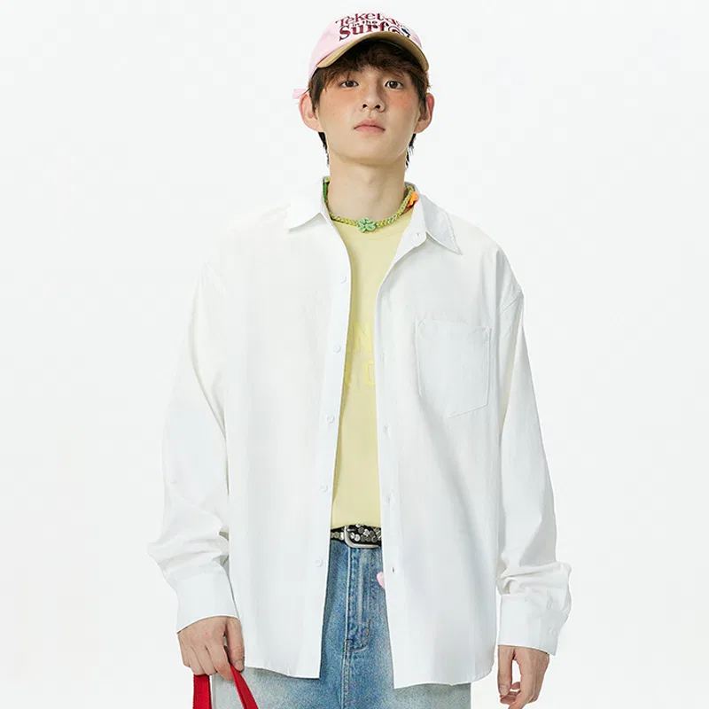 Детская рубашка с отложным воротником MINISO Lapel Moderate, Цвет: White+Light Beige — фото 4
