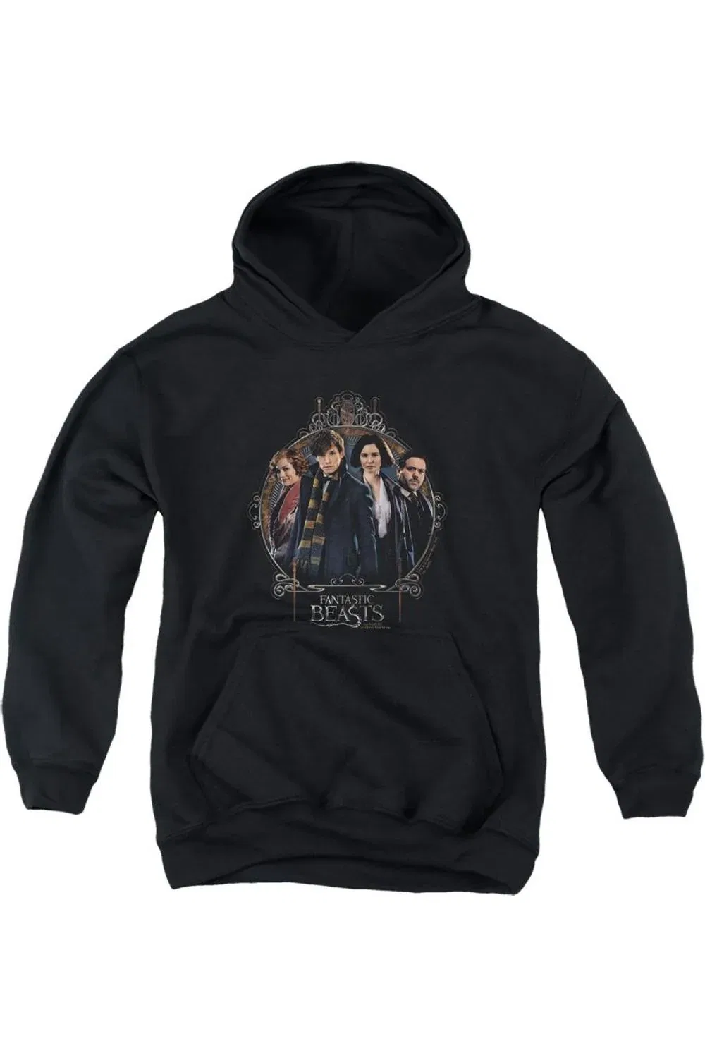 Детское худи с капюшоном с принтом Fantastic Beasts Group Portrait Gildan, черный