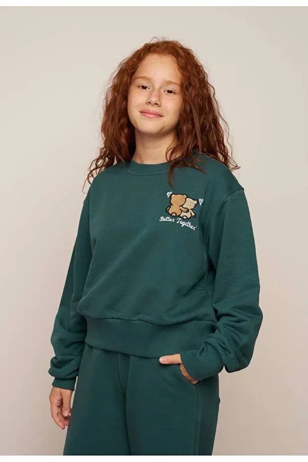 Детский спортивный комплект для девочек хлопковый Limi young girl children's 3-thread non-embroidered cotton tracksuit set Loco Loco, Green — фото 2