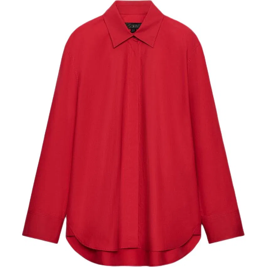 Женская рубашка с лацканами ZW Shirts Red, ZARA, Красный