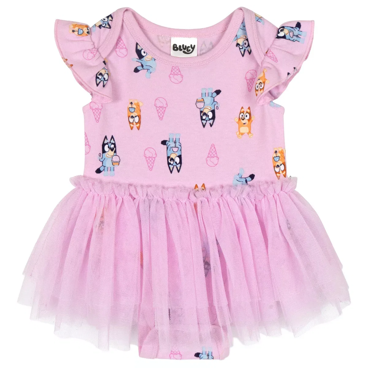 Детское боди-платье для девочек с принтом Ruffle Mesh Bodysuit Dress Bluey, Pink