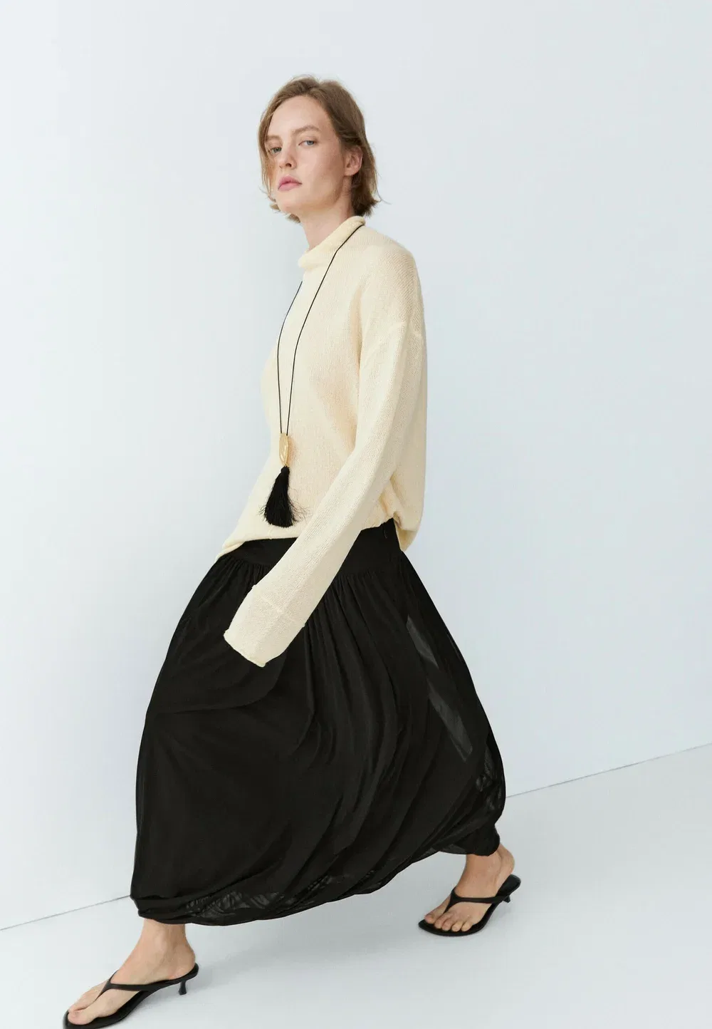Струящаяся юбка с эффектом воздушного шара - юбка-шар Massimo Dutti, Black — фото 4