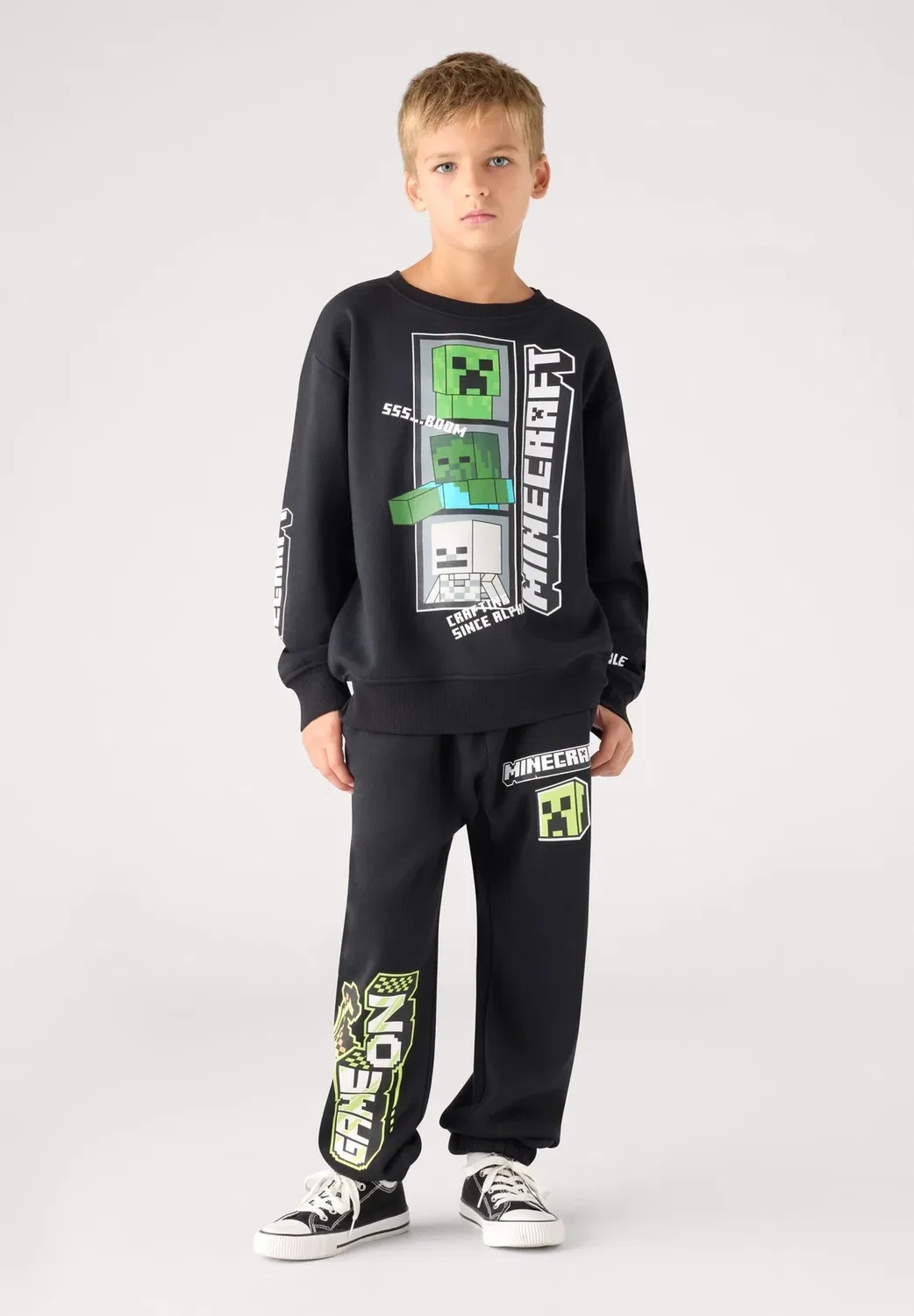 Pantaloni Tuta Lunghi Con Stampa Minecraft - штаны спортивного костюма Terranova, Nero