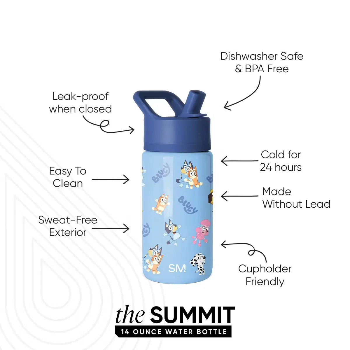 Детская бутылка для воды 414 мл с трубочкой и вакуумной изоляцией Summit Bluey Simple Modern, Light Blue — фото 2