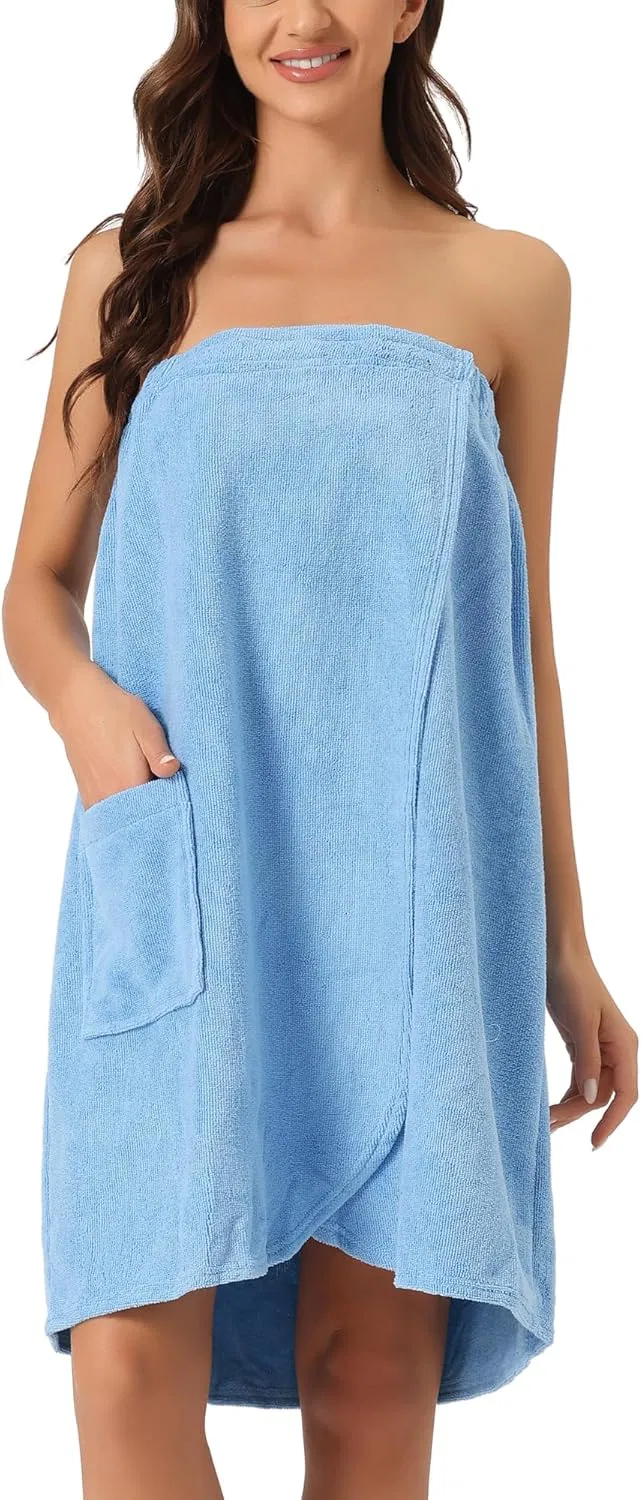 Women's Wrap Towel Bathrobe with Шапочка для душа cheibear, Blue