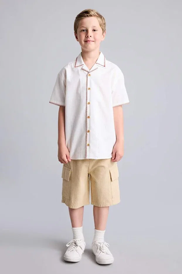 Детские шорты для мальчиков хлопковые Regular fit Defacto, Beige — фото 2