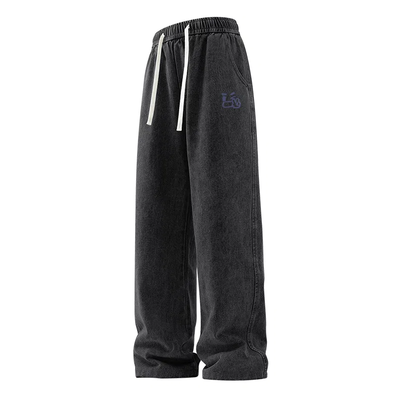 Детские джинсы прямого кроя Open Mouth Peace Gesture Pants Logo MINISO, Black Gray