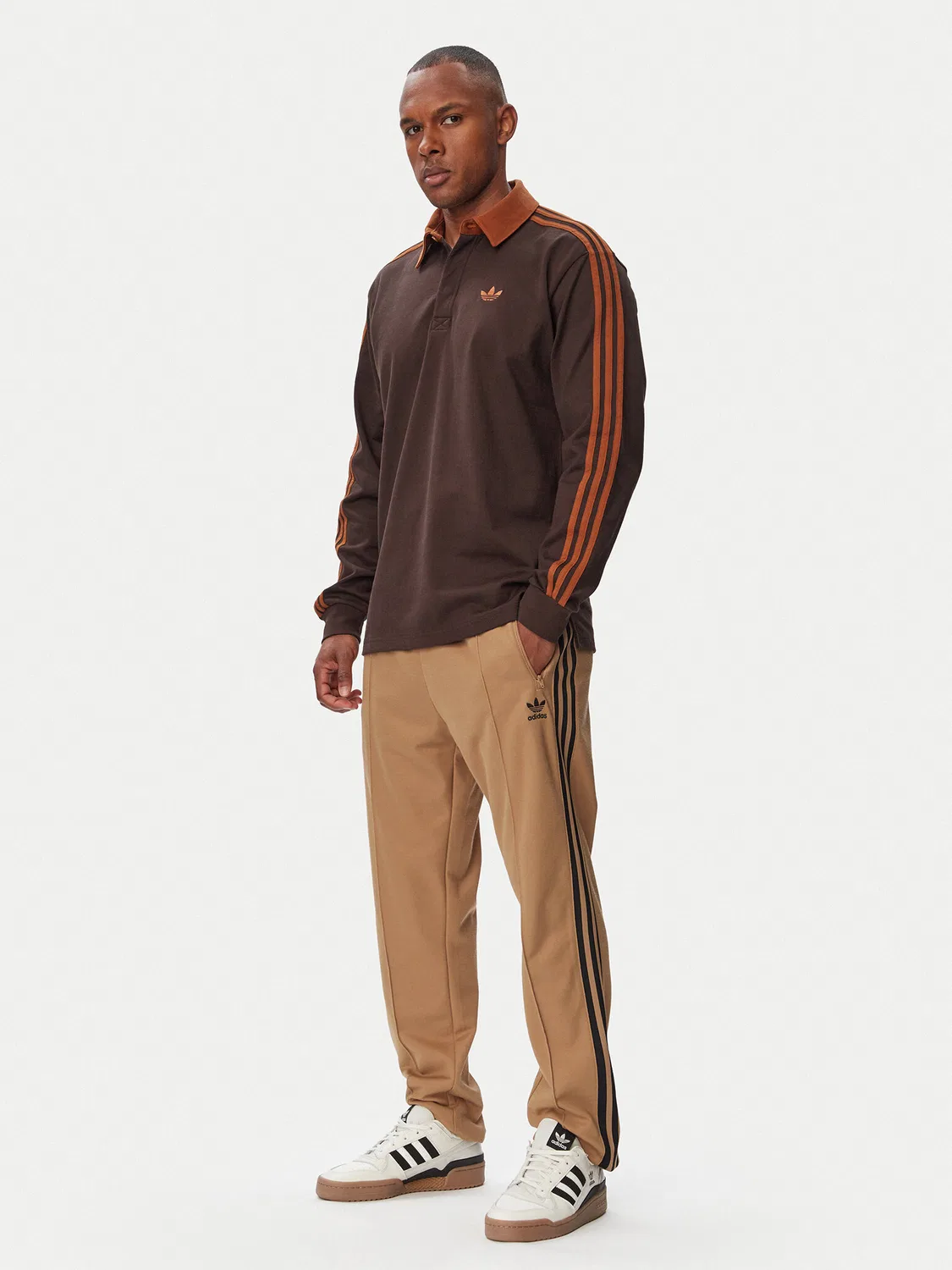 Мужская толстовка стандартного кроя Rugby Longsleeve Polo Adidas, коричневый — фото 2