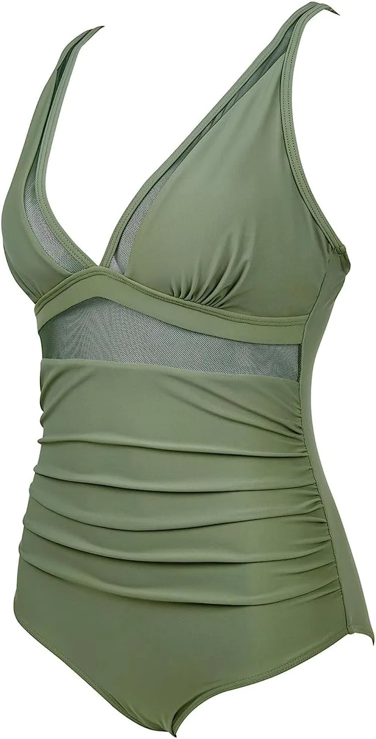 Женский слитный купальник с эффектом утяжки Army Green — фото 3