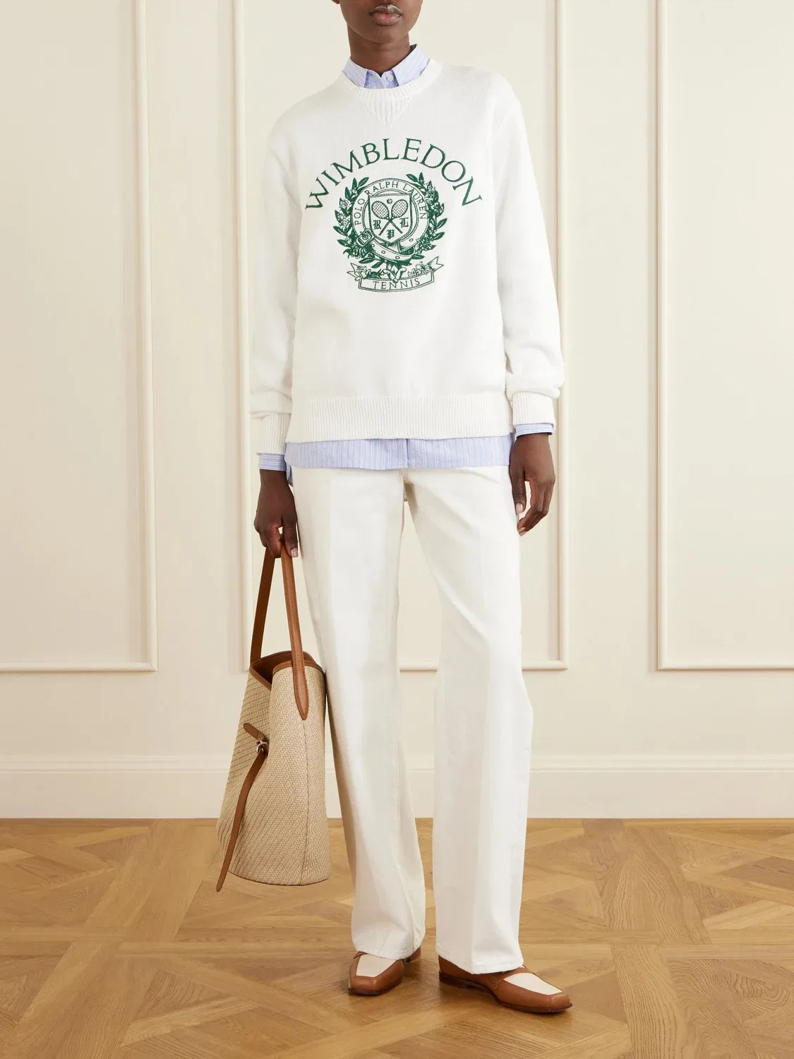 Хлопковый свитер с вышивкой логотипа + Wimbledon POLO RALPH LAUREN, белый — фото 2