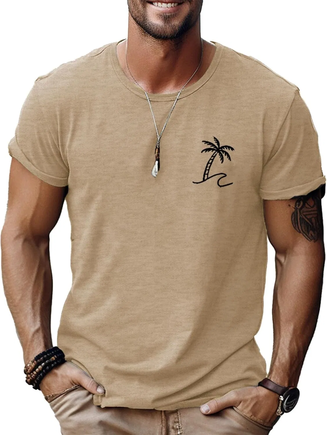 Мужская футболка с графическим принтом Summer Lightweight, Khaki — фото 2