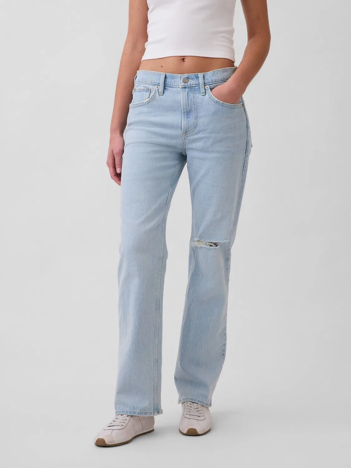 Джинсы прямые свободные Gap Light Wash Mid Rise Relaxed Straight, Light Wash