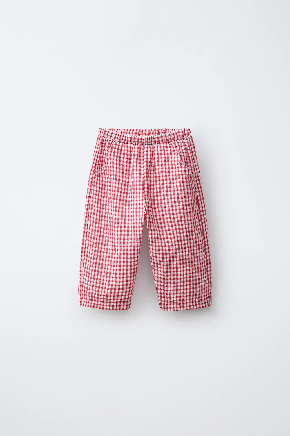 Брюки в клетку «гингем» ZARA, White/Red