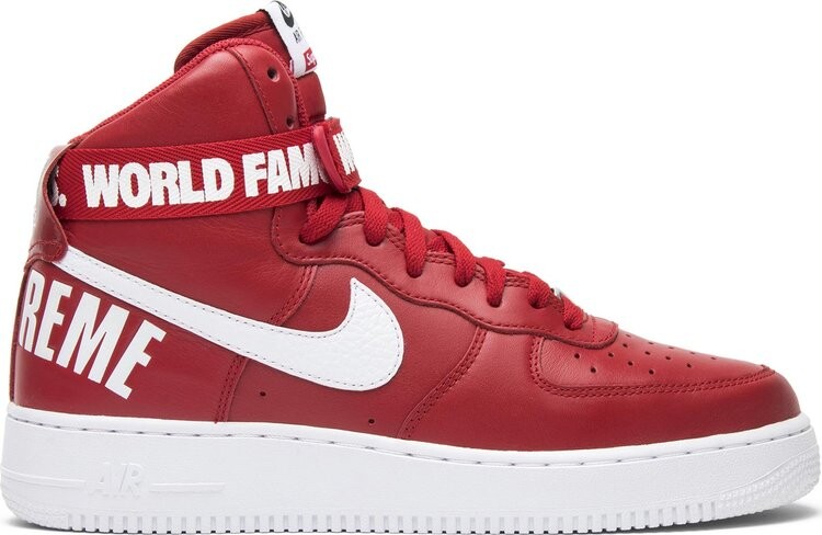 

Кроссовки Nike Supreme x Air Force 1 High SP 'Red', красный, Красный;коричневый, Кроссовки Nike Supreme x Air Force 1 High SP 'Red', красный