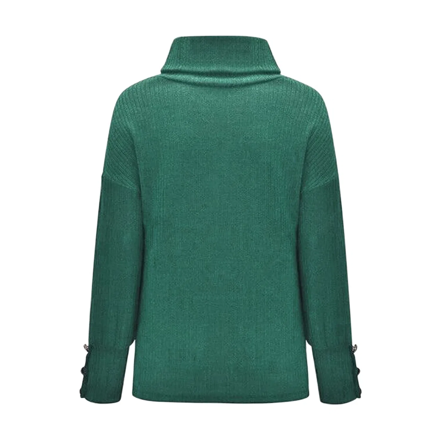 Женский хлопковый свитер с принтом, модель Elegant Casual Knitted Sweater with Button Sleeves Solid Color Bow Collar Red Winter Coat, Green — фото 4