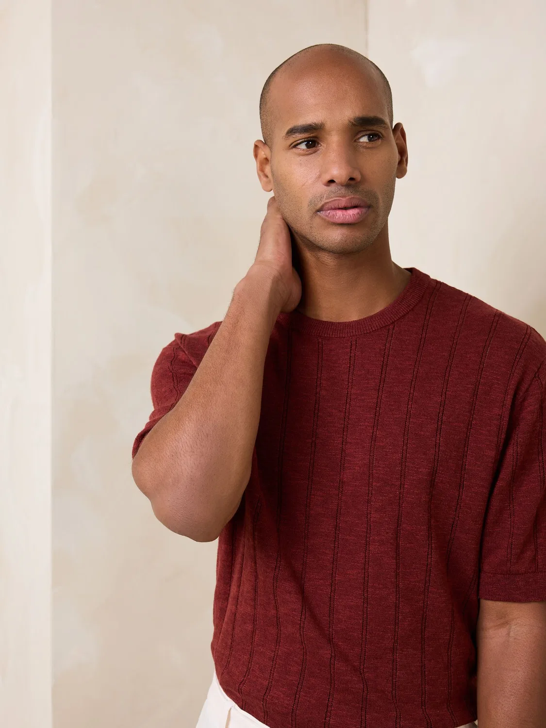 Футболка с точечным вязанием, Regular Fit, Red Regular Fit Pointelle Knitted T-Shirt with Linen Next, красный
