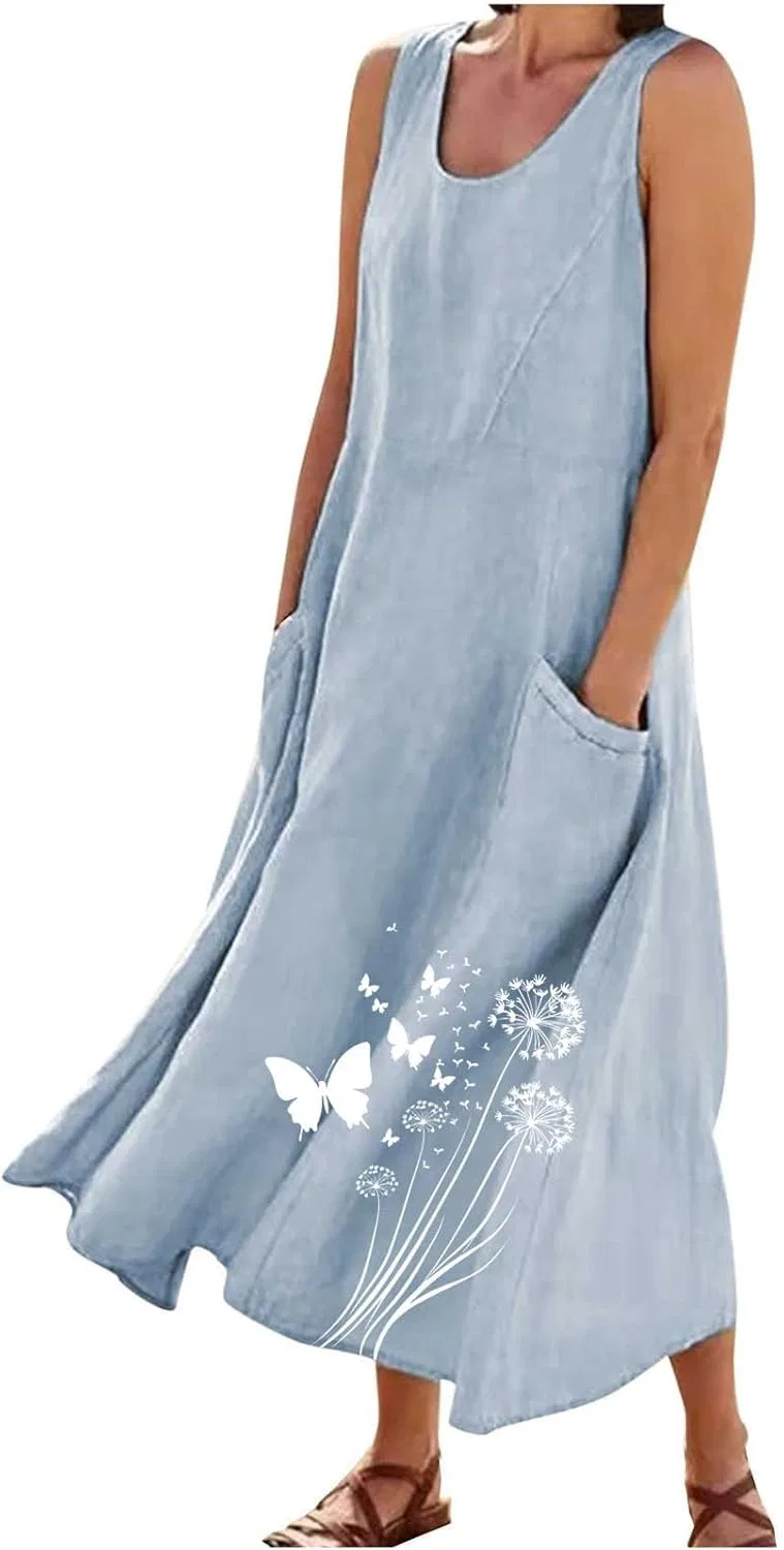 Женское макси-платье с принтом Summer Printed, Light Blue03