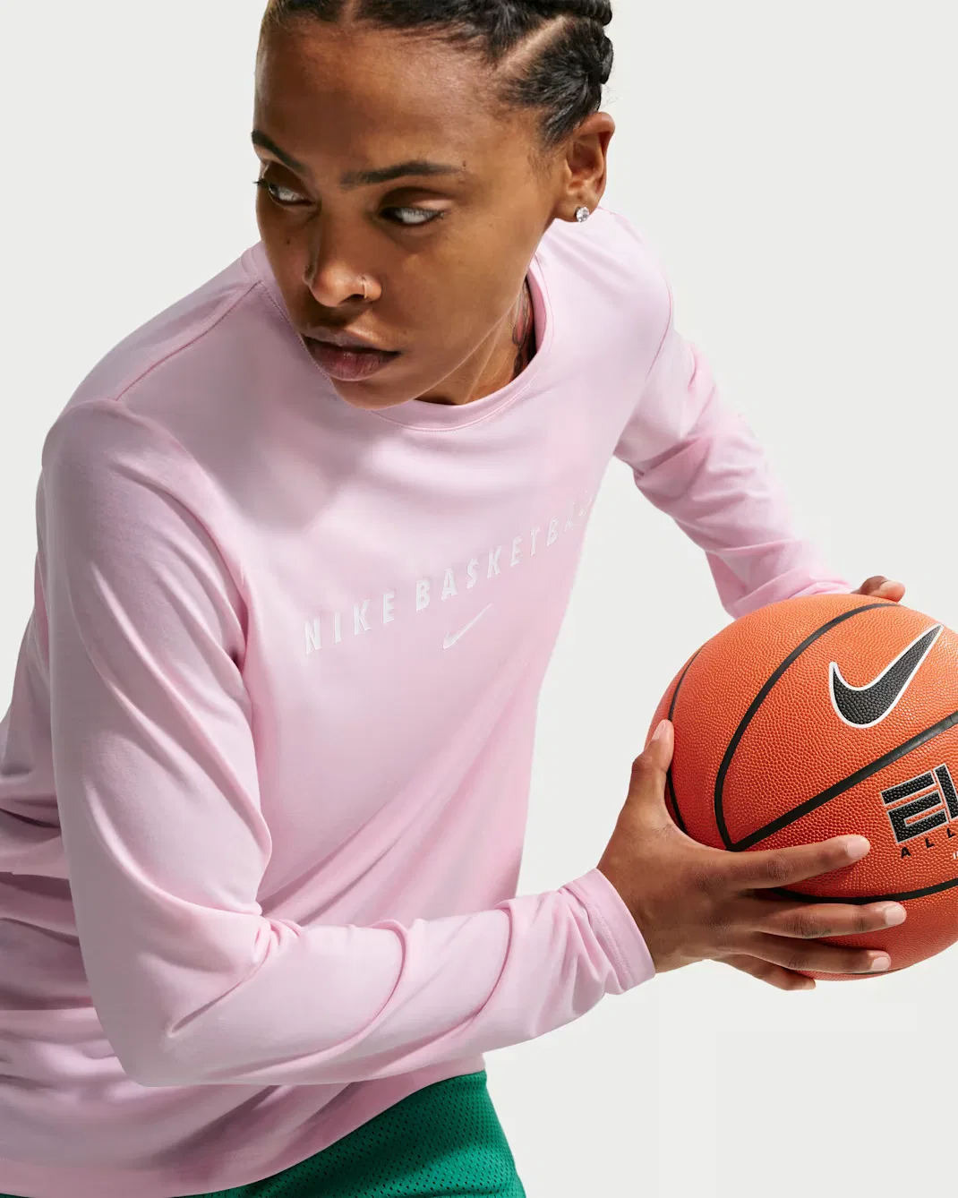 Женская баскетбольная футболка с длинными рукавами Dri-FIT Nike, Pink Foam/White — фото 3
