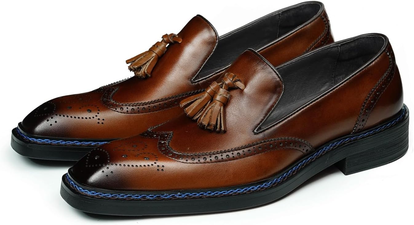 

Мужские лоферы Santimon с кисточками, перфорацией и перфорацией, классические туфли-броги из натуральной кожи с мягкой стелькой для деловых встреч, свадеб и повседневной носки, коричневый