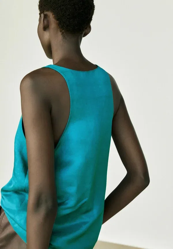 Блуза из сатина Massimo Dutti, синий — фото 3