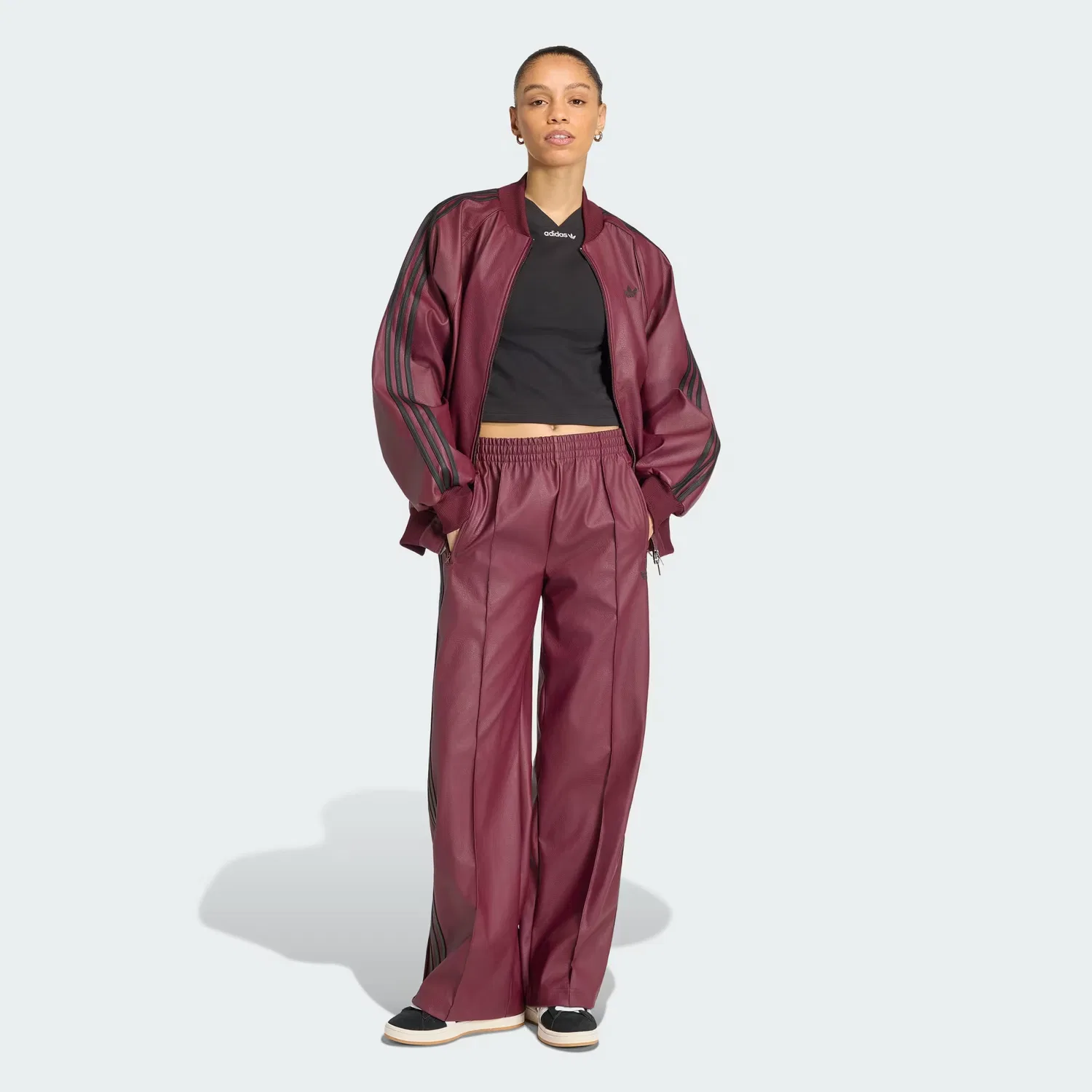 Женские брюки свободного кроя Firebird Loose Pleather Pant Adidas Originals, бордовый — фото 3