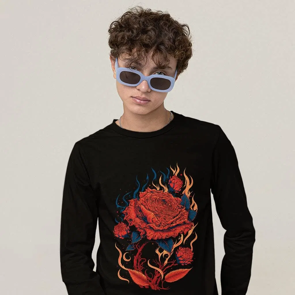 Футболка с длинным рукавом с цветочным принтом Flame Design, Black — фото 3