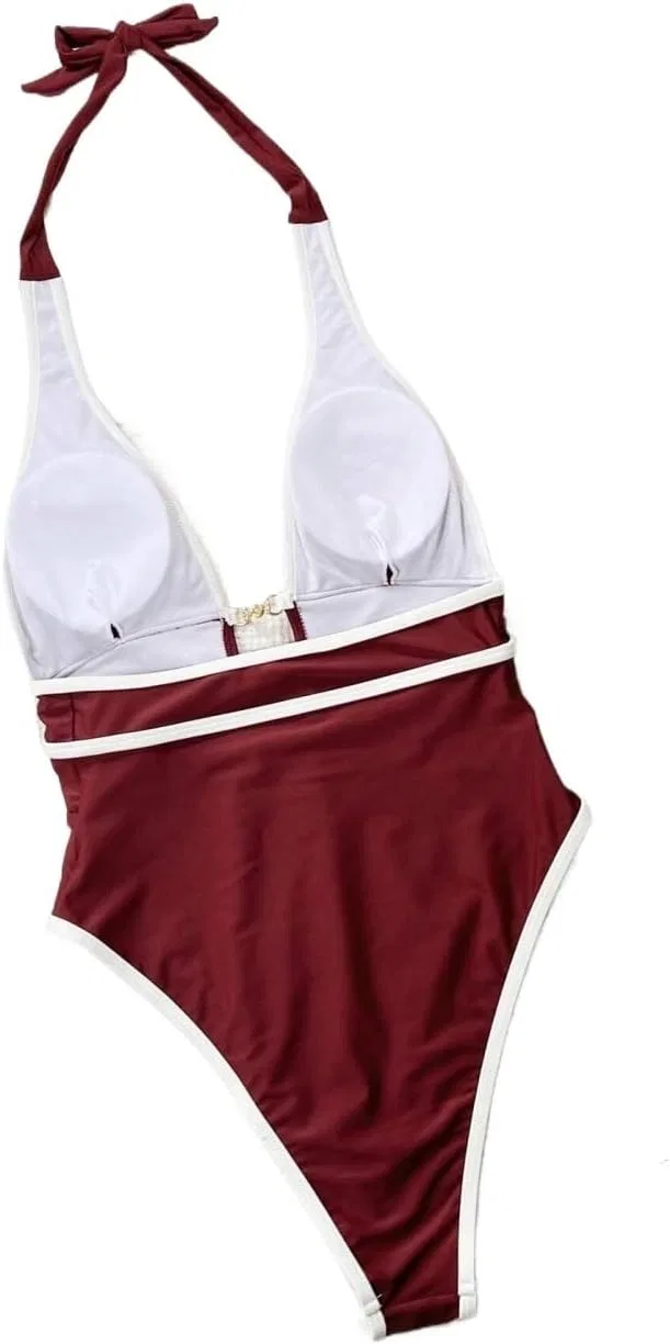 Женский цельный купальник с высоким вырезом бедра Monokini, Burgundy — фото 4