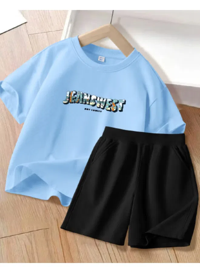 Jeanswest Комплект из хлопка с коротким рукавом и шортами, синий