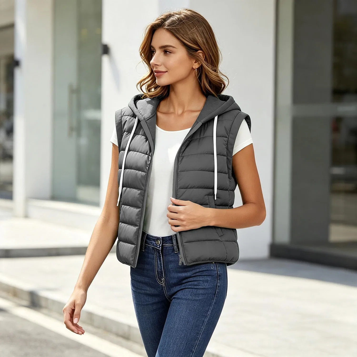 Женский утепленный жилет с капюшоном Bodywarmers, grigio — фото 3