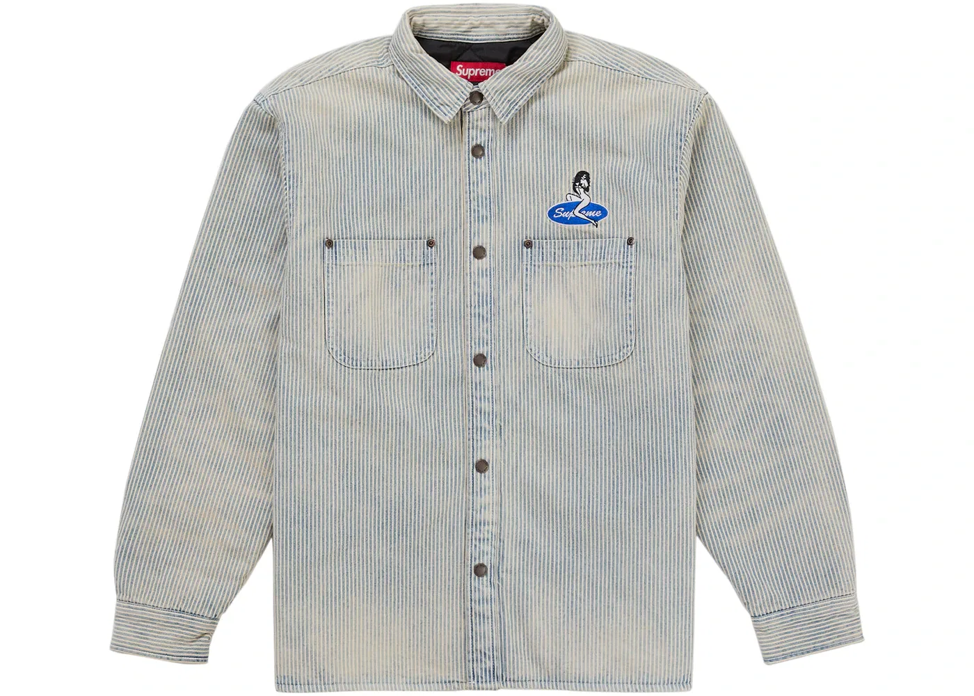 Мужская рубашка с принтом Supreme Quilted Lined Denim Snap Shirt SS26 Stripe, Stripe