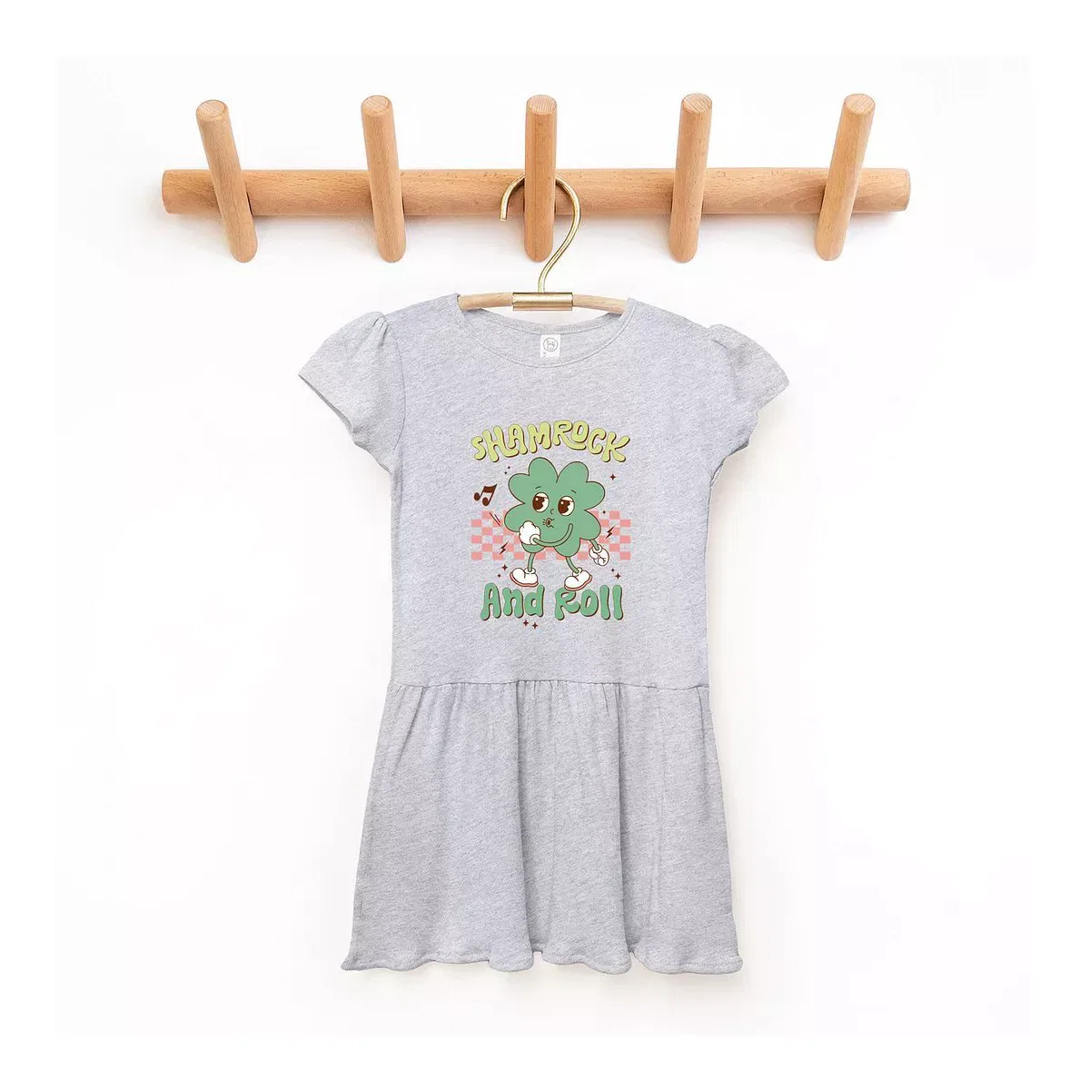 Детское платье для девочек с принтом Shamrock And Roll The Juniper Shop, Heather Grey