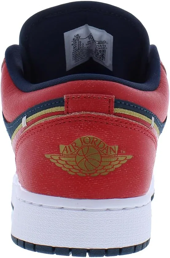Детские кроссовки для мальчиков Air Jordan 1 Low Nike, Armoury Navy Metallic Gold Sport Red — фото 3
