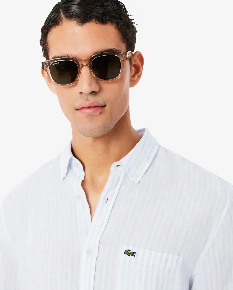 Рубашка мужская Lacoste с длинным рукавом, в полоску, Azul Claro — фото 3