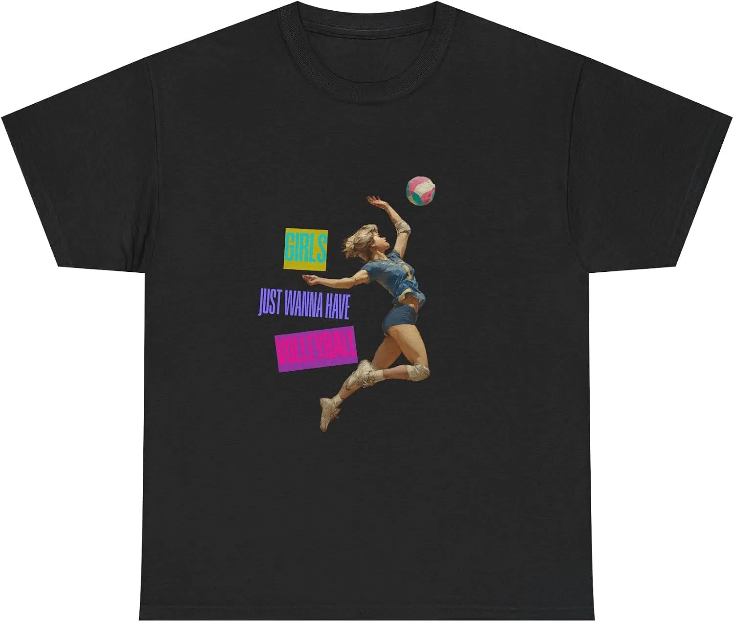 Женская футболка с принтом Girls Just Wanna Have Volleyball Gildan 5000, Black — фото 2