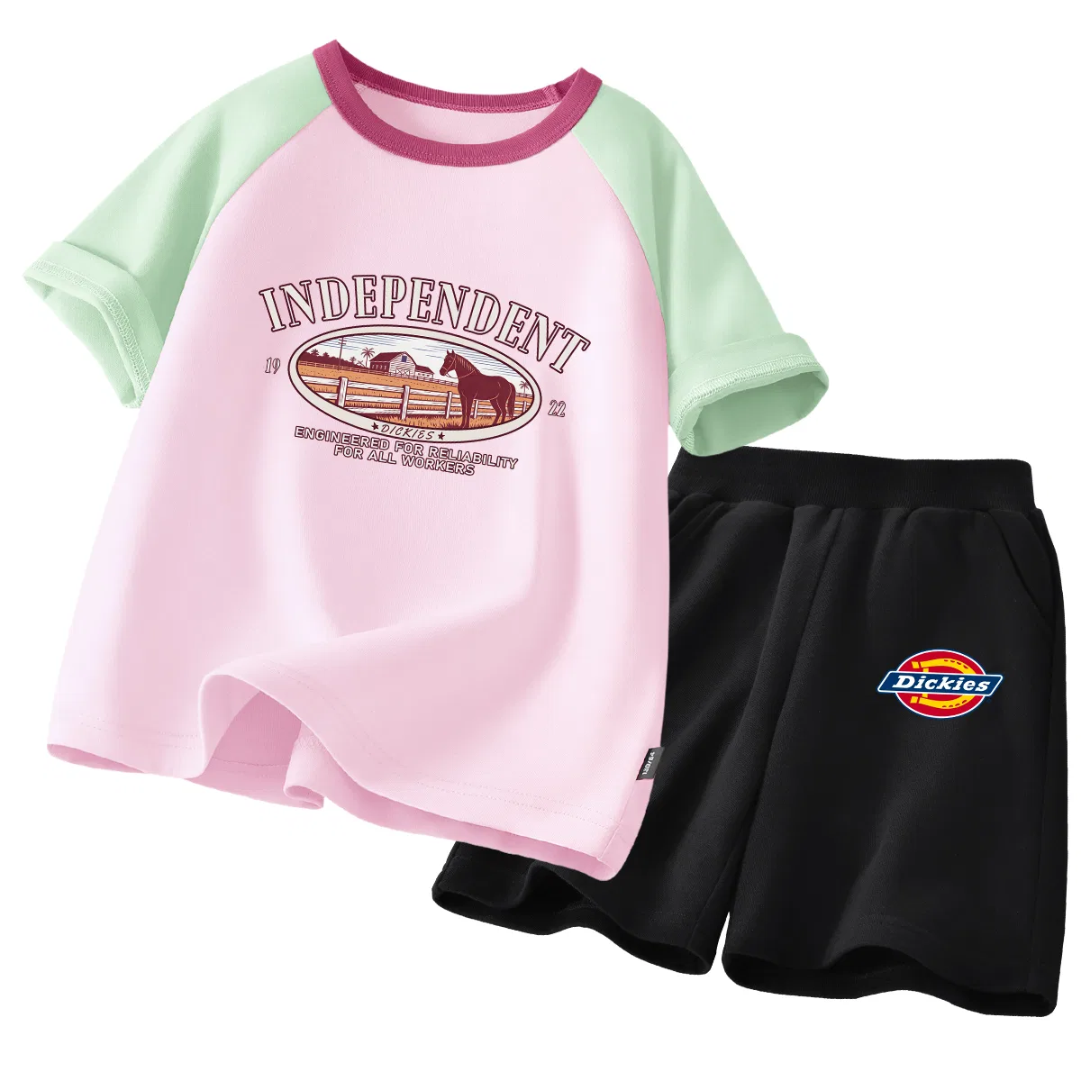 Детский спортивный комплект с принтом Si Farm Green Pink+Si Logo K Black Dickies