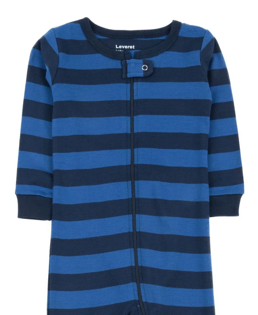Детская пижама-слип с принтом в полоску, с ножками Leveret, Blue & Navy Stripes — фото 2