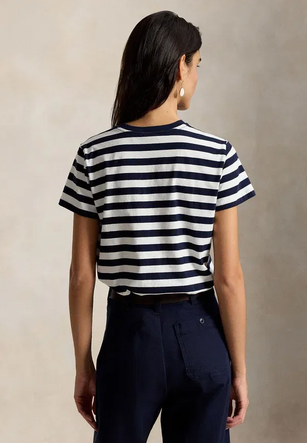 Футболка с полосками из джерси Striped cotton jersey tee Polo Ralph Lauren, Hunter темно-синий/White — фото 3