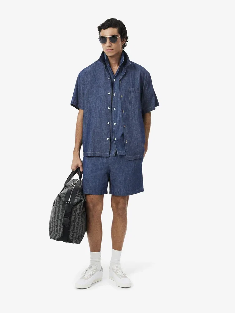 Мужская рубашка-оверсайз с белой строчкой LACOSTE, Navy — фото 4