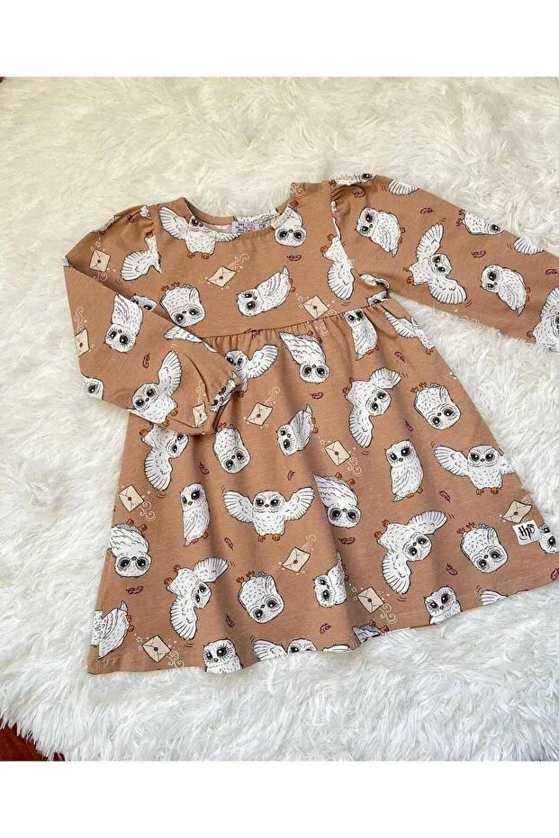 Детское платье для девочек с длинным рукавом Owl Seasonal Long Sleeve Girls' Dress Seabubbles, Brown — фото 2
