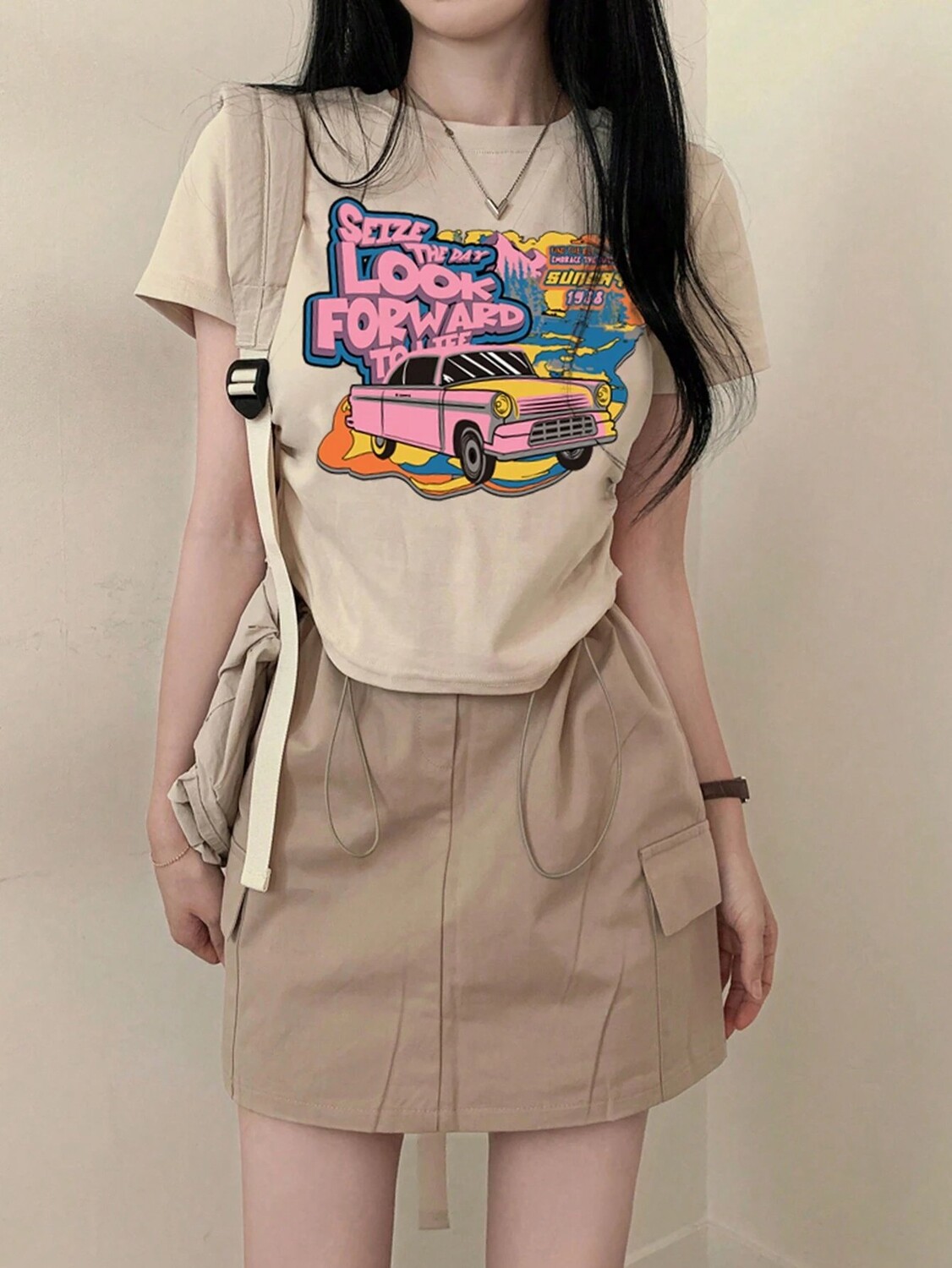 

Футболка DAZY Car & Letter Printed, бежевый