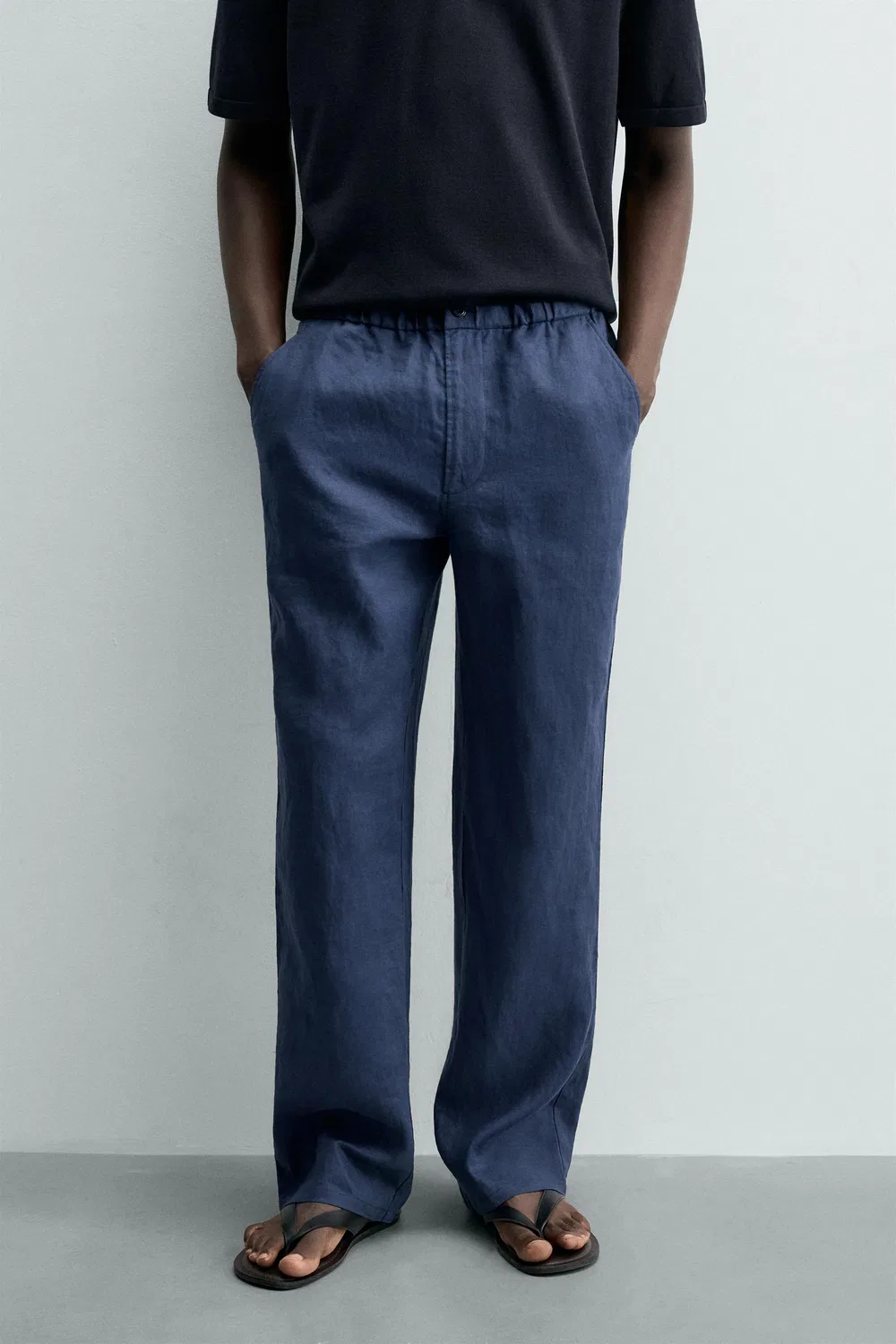 Брюки из 100% льна, стандартного кроя. ZARA, Navy blue — фото 2