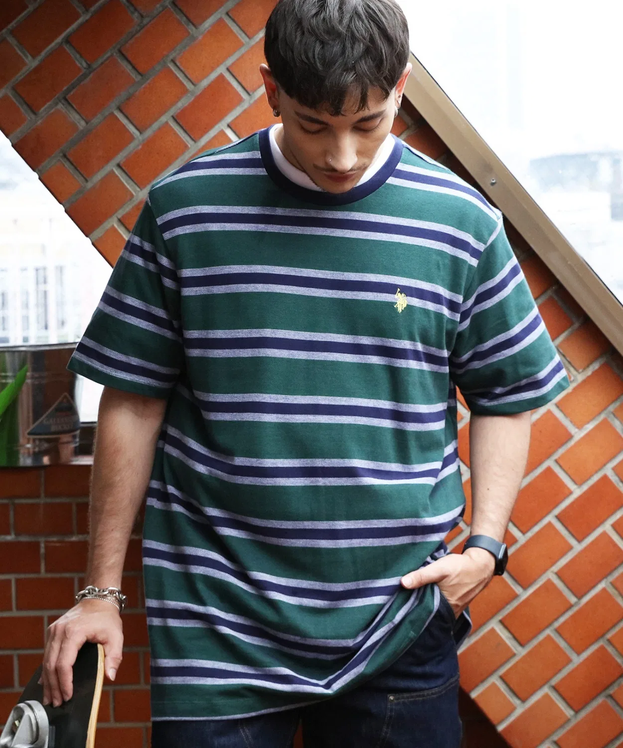 Мужская футболка с длинным рукавомYD BIRDEYE STRIPE JERSEY SS T-SHIRT U.S. POLO ASSN., Green — фото 2