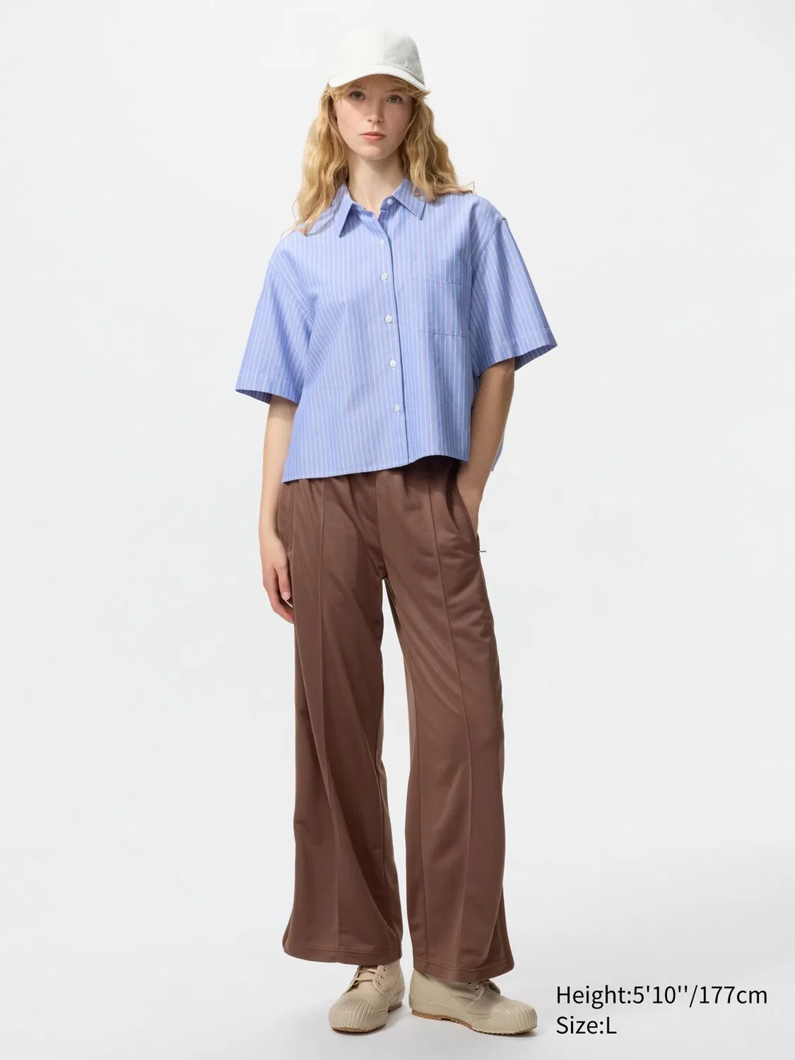 Рубашка Uniqlo, оксфордская, с коротким рукавом и в полоску, синяя — фото 2
