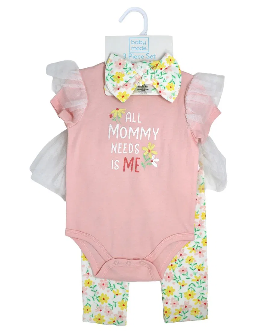 Комплект боди с коротким рукавом, леггинсов и повязки с тюлем Baby Mode, Pastel Pink White — фото 2
