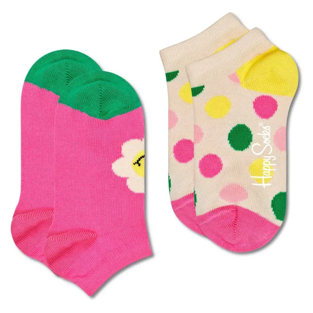 Носки короткие с улыбающейся ромашкой Happy Socks 2 пары, розовый — фото 2