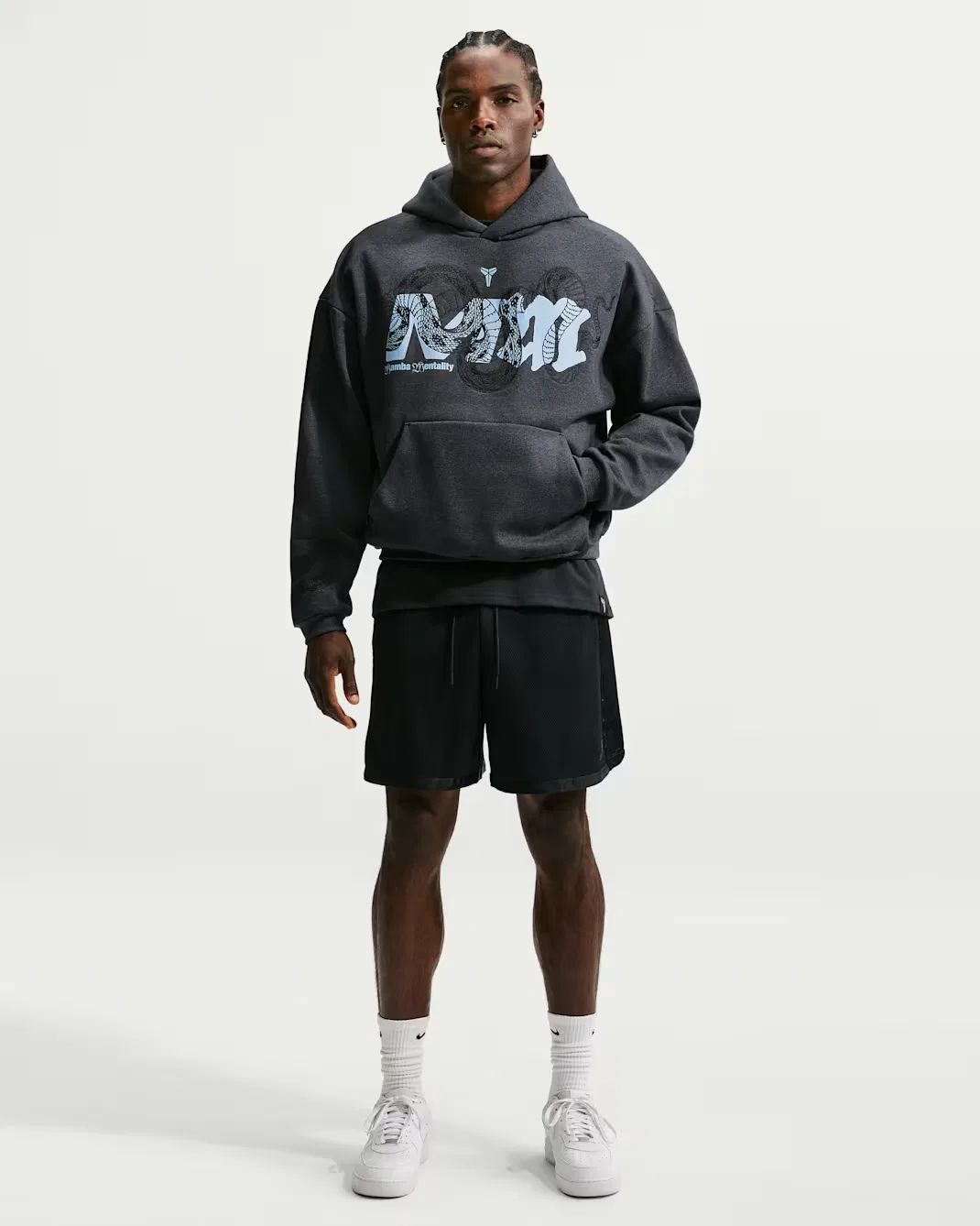 Мужская баскетбольная толстовка Nike Therma-FIT Kobe, Black Heather/Light Armory Blue — фото 4