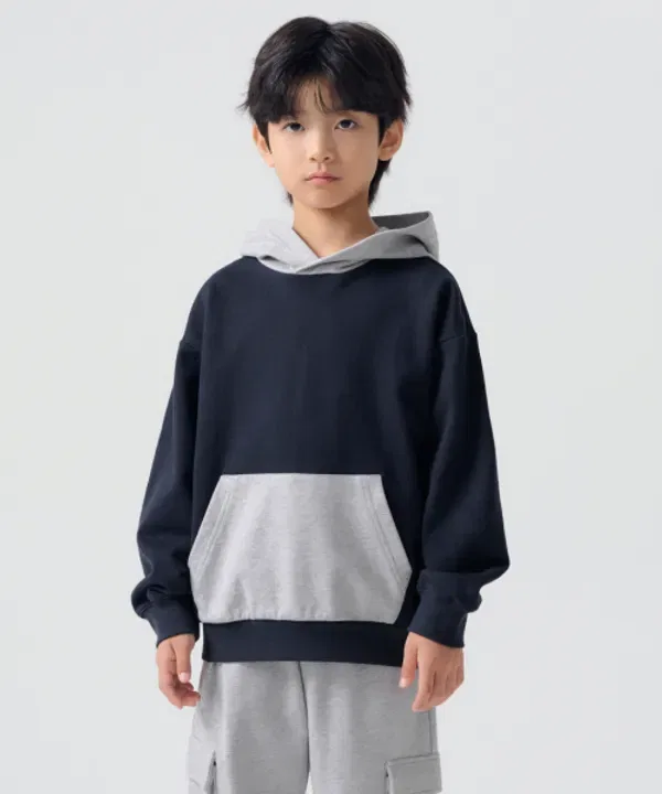 Худи оверсайз цвет-блок, Musinsa Standard Kids, navy/medium grey