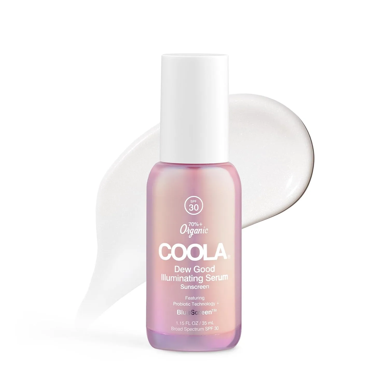 COOLA Organic Dew Good Illuminating Probiotic Serum with SPF 30, Dermatologist tested Sunscreen with Plant-Derived BlueScreen Digital De-Stress Technology, 1.15 Fl Oz, Sheer